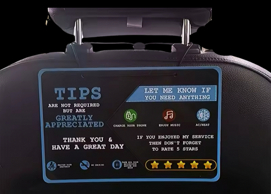 5-Star Rating & Tips Rideshare Sign (2Pcs)